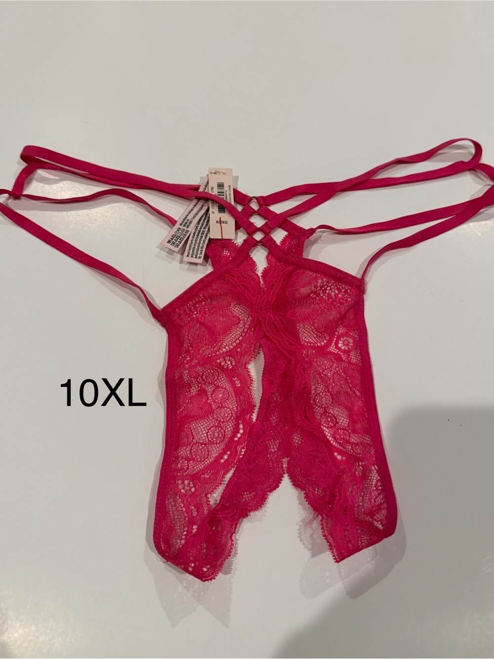 Lace Strappy Crotchless Panty - Red